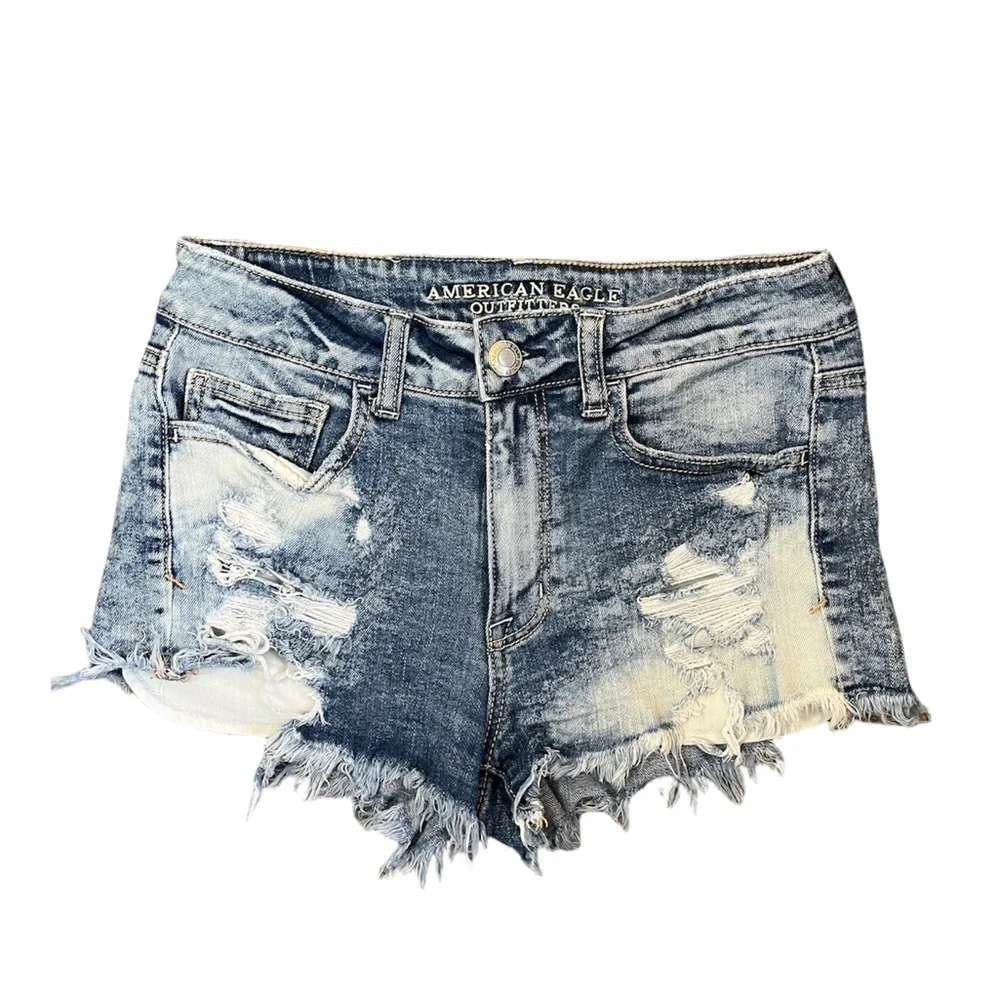 American Eagle High Rise Shortie Distressed Shorts 6